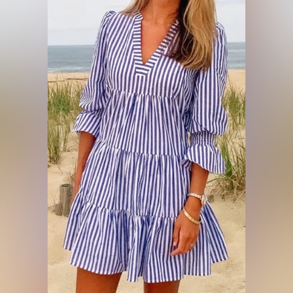 Pomander Place Blue and White Striped Mini Dress